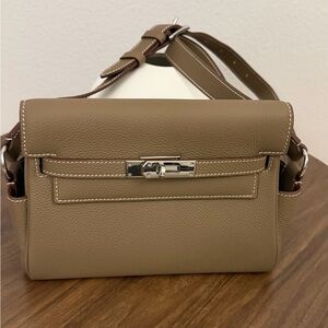 H inspired. K Messenger Taupe Leather Crossbody Bag
